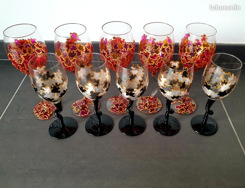 Lot De 6 Verres à Pied Orange 15cl - Fabrication Française - Très Bon état