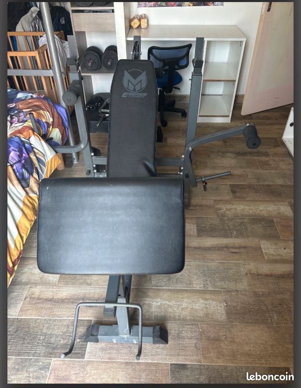 Pack musculation complet : banc multiposition gyronetics E-series + poids + haltères + step (image 1)