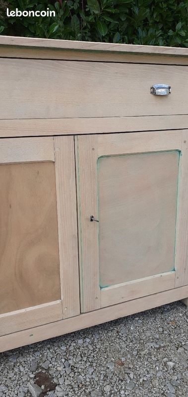 Buffet parisien 1 tiroir 2 portes hêtre massif bois brut (image 4)