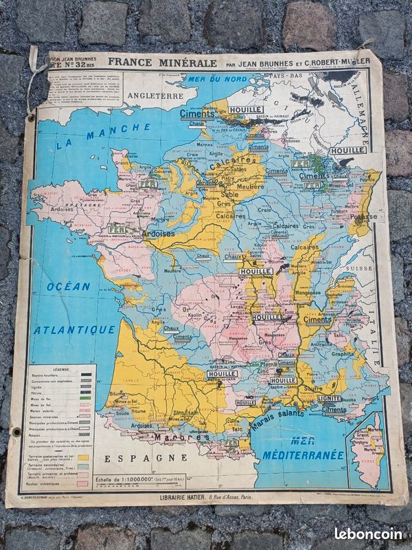 Ancienne grande carte scolaire affiche - France Industrielle et minérale - BRUNHES (image 9)