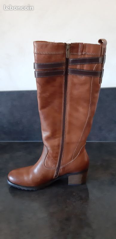 Bottes En Cuir Marron Femme Anyi Lu Taille 39.5 - Modèle Genou, Talon Haut, Neuf Sans Emballage