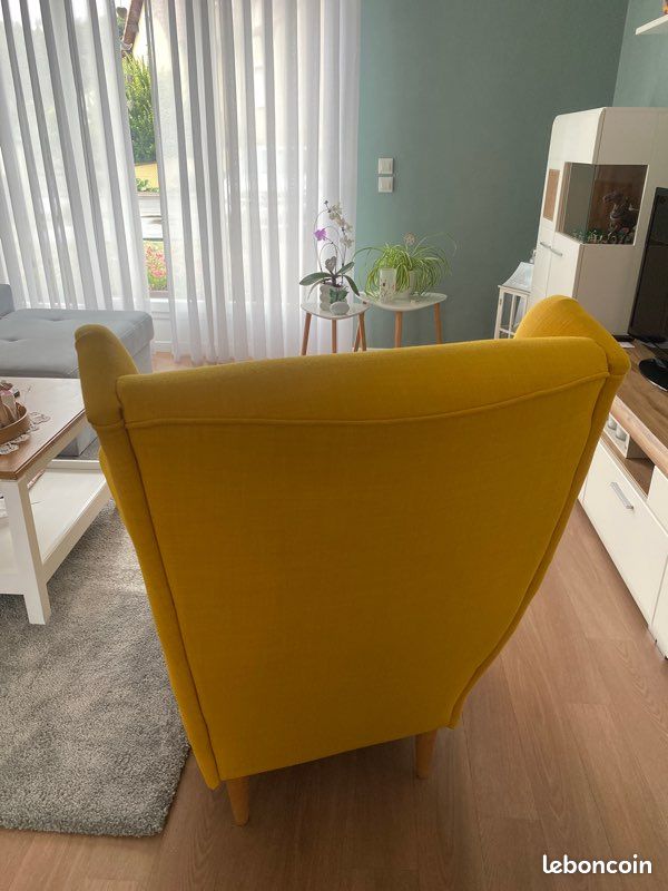Fauteuil IKEA jaune moutarde + repose-pieds – État neuf (image 8)