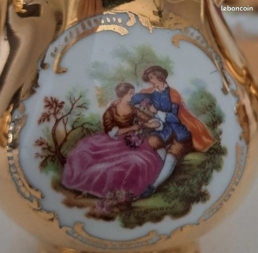Service à café Fragonard Doré Porcelaine Illustration