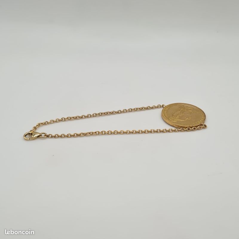 Bracelet Souverain En Or Jaune - Pièce 22 Carats Avec Chaine 18 Carats - Occasion Très Bon État