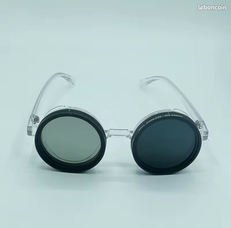 Lunettes De Soleil Rondes Rétro - Verres Rabattables, Monture Transparente - Neuf Avec étiquettes