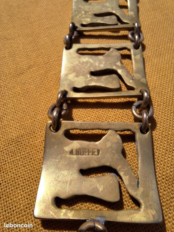 Bracelet Vintage En Bronze Années 70 M. Buffet - Style Aztèque, Fermoir Mousqueton, Parfait état