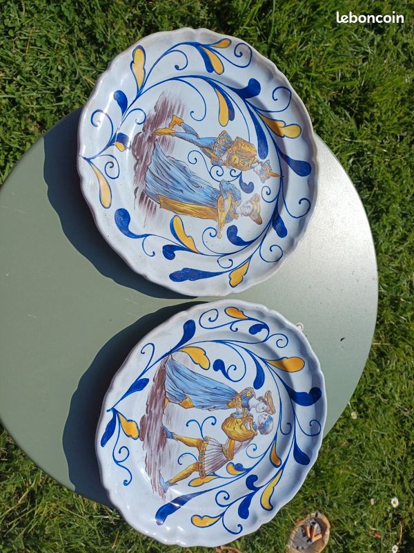 2 Assiettes Anciennes Ridgeway Topaz 25 Cm – Moutarde Et Blanc, Motif Floral