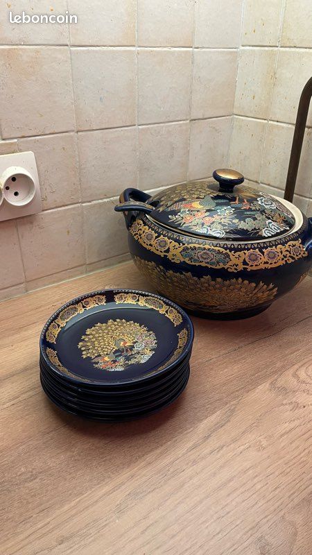 Service de table/ Décoration vintage style oriental / japonais bleu et doré (image 7)