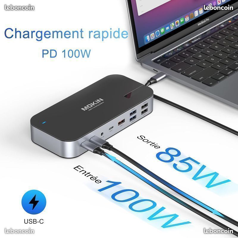 MOKiN Station D'Accueil USB C 8 En 1 Triple Écran 4K - Dual HDMI + DP, Ethernet 1Gbps, PD 100W, 3 USB 3.0