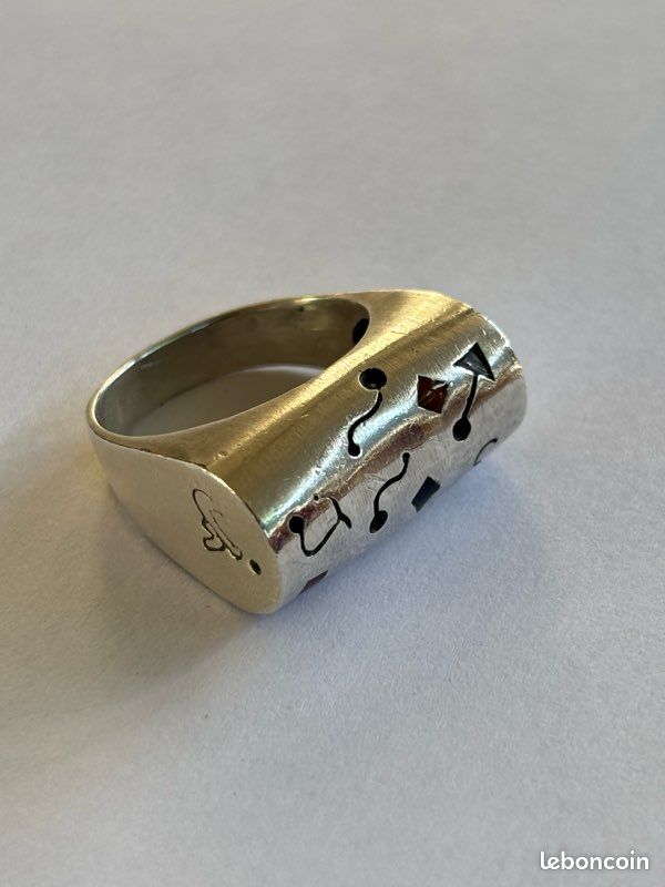 Ancienne Bague En Argent Massif 925 – Jonc Alliance Style Moderniste – Taille 53