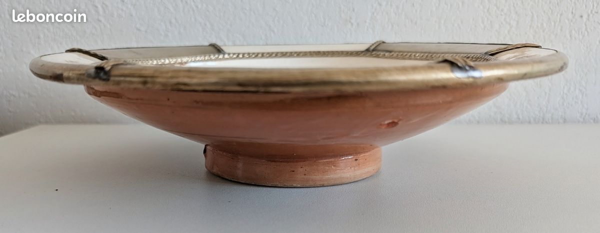 Plat décoratif oriental ancien – ivoire & cuivre – artisanal (image 4)