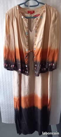 Robe Femme Boho René Derhy - Bordeaux Et Noire, Taille S - Style Folklorique/caftan - Occasion