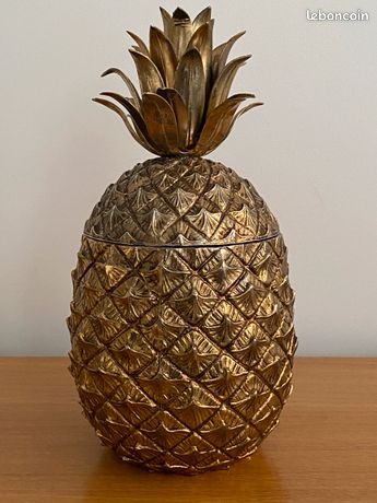 Seau à Glaçons Doré En Forme D'ananas Avec Couvercle - Décoration De Bar Rétro, Fête Chic (16x30cm)