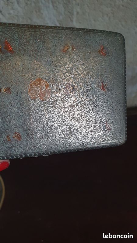 Boite indienne emaillée argente ciselé coffret india artisanat fait main ethnique ancien (image 3)
