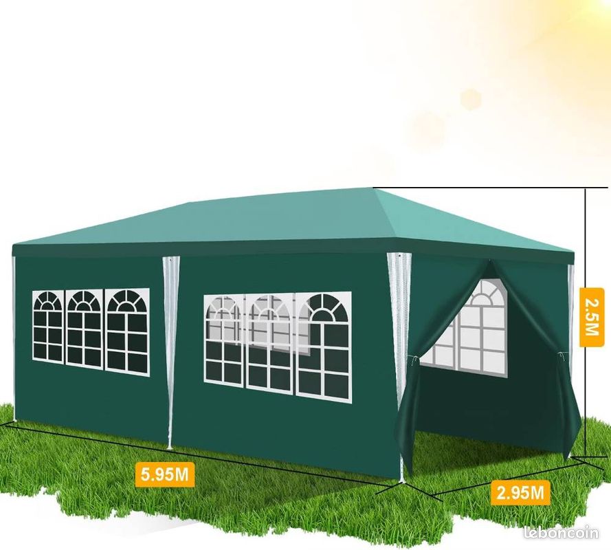 Tonnelle de jardin étanche – 3x6m - Verte- Neuve – Livraison gratuite ⭐ ⭐ ⭐ (image 1)