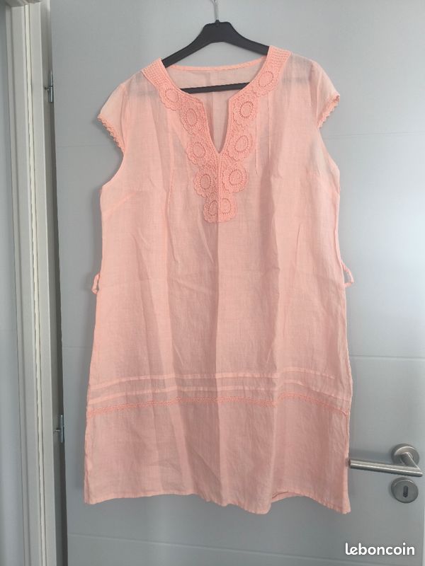 Robe rose en lin - col tunisien (image 1)