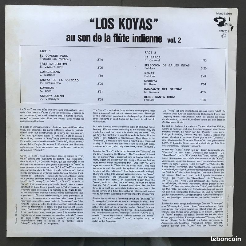 Los Koyas Vol.2 - Au son de la flute indienne - Disque Vinyle LP 33 tours (image 2)