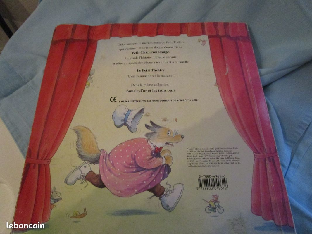 LOT DE 4 marionnettes anciennes Chaperon rouge, chasseur, grand-père