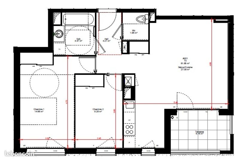 Appartement a louer villefranche-sur-saone - 3 pièce(s) - 61 m2 - Surfyn
