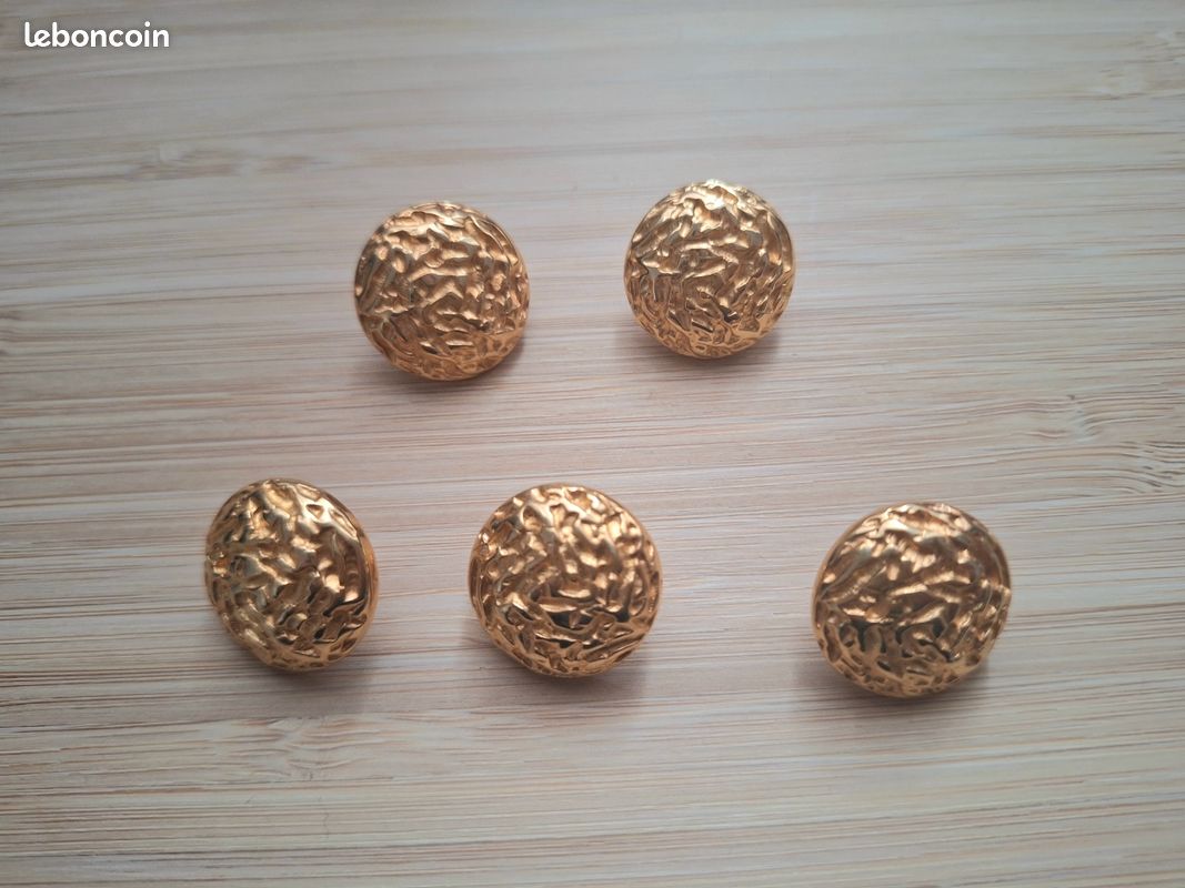 Lot De 6 Boutons Vintage Orange En Métal Doré - Pied De 15 Mm - Occasion