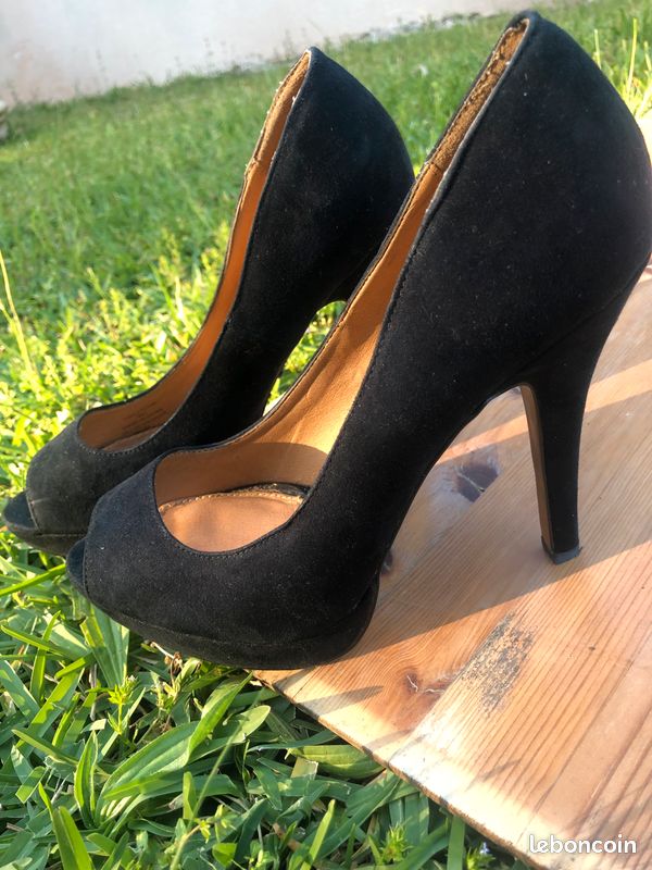 Talon Haut Escarpin Peep Toe Escarpins Sexy Noir Vernis Haut Talon