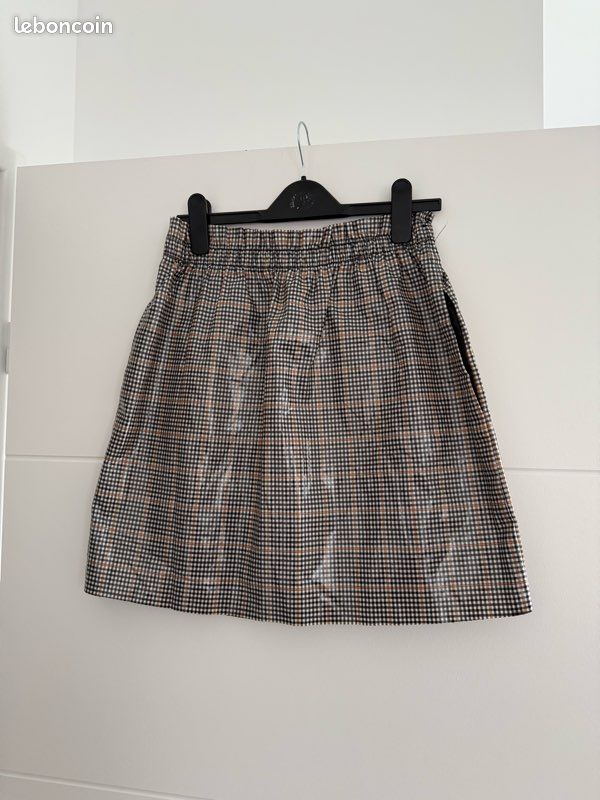 Jupe femme carreaux neuf marron noir beige élastique taille unique convient du S au L gris poches (image 3)