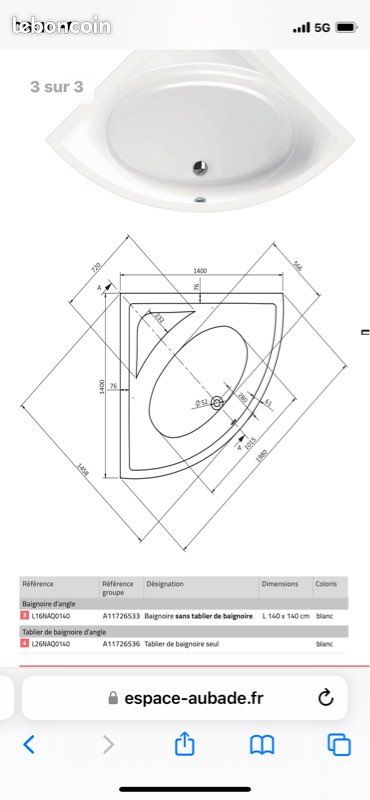 Baignoire d’angle neuve (image 2)