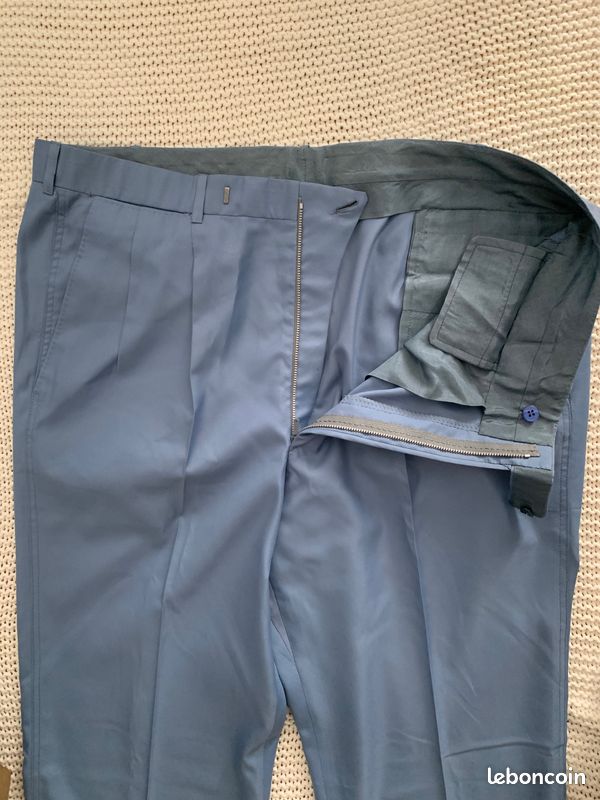 Pantalon Claude Rousseau Bleu Ciel Laine Fine Grande Mesure Bespoke - Taille W40/50L (image 4)
