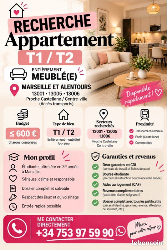 Appartement 2 pièces 20 m² · à Marseille · 20 m² · 600 €/mois