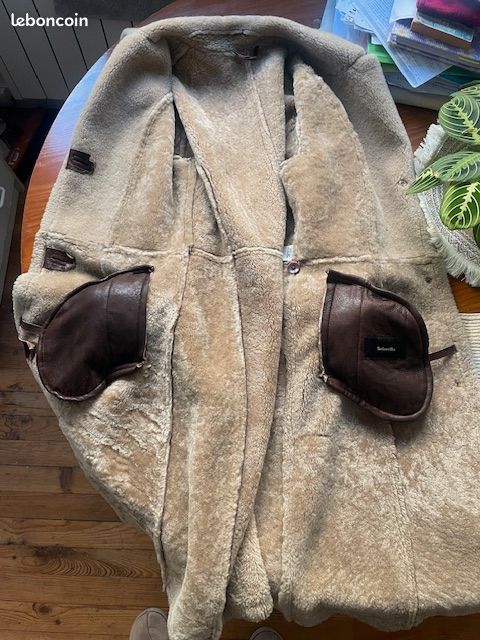 Veste Vintage Fourrure Et Cuir Marron - Taille L, Blouson Moto Femme, Occasion Très Bon état