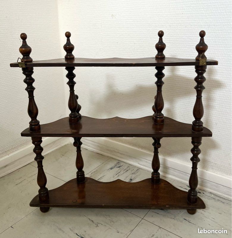 Étagère ancienne/bibliothèque murale/présentoir à 3 étages/mini étagère sur pied de style Napoléon III, en bois massif, vintage et tendance (image 3)