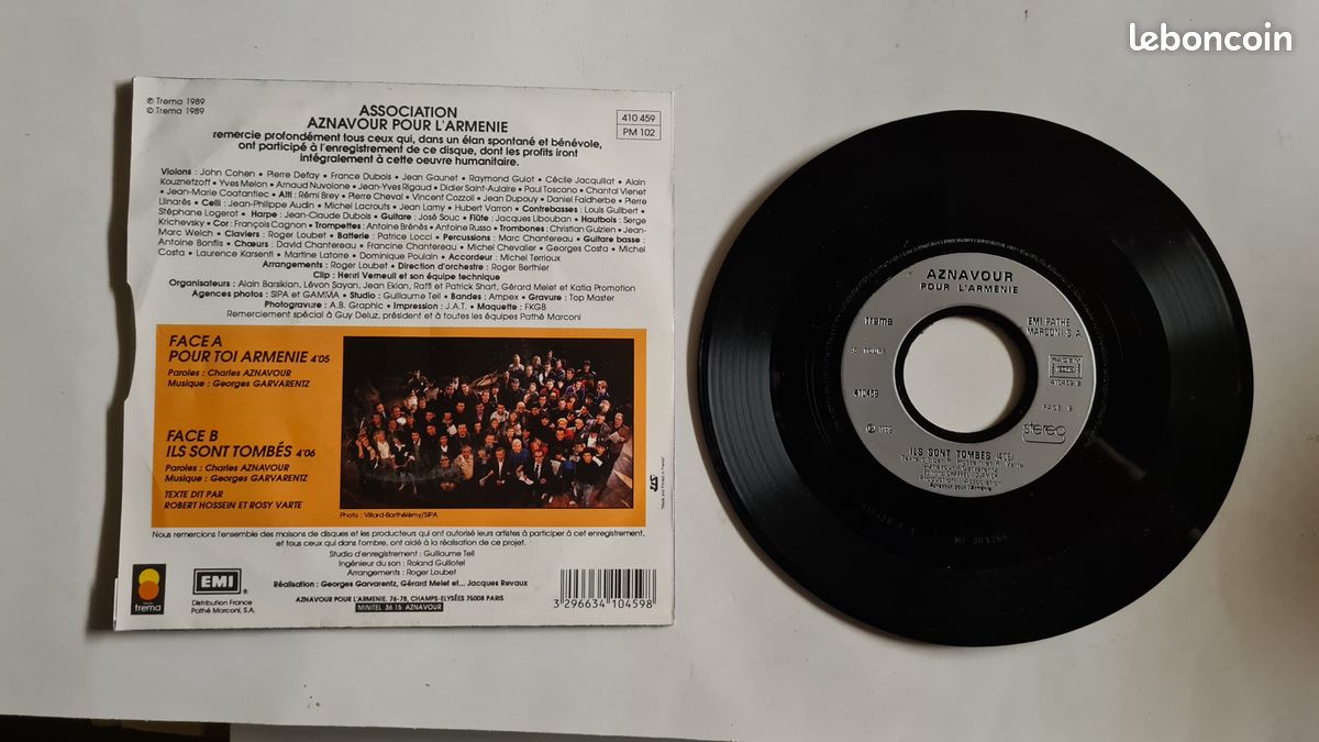 Disque vinyle 45 tours AZNAVOUR : Pour toi Arménie (image 2)