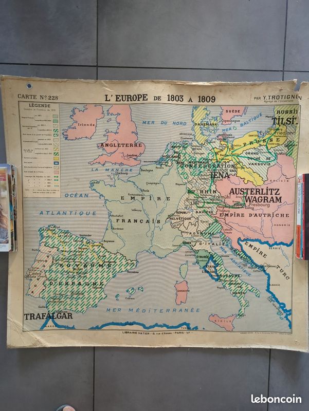 Objet de collection: Affiche scolaire, Carte de l'Europe de 1812 à 1815 Trotignon (image 2)