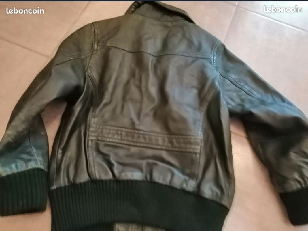 Blouson en cuir vert enfant taille 10 ans IKKS Vêtements