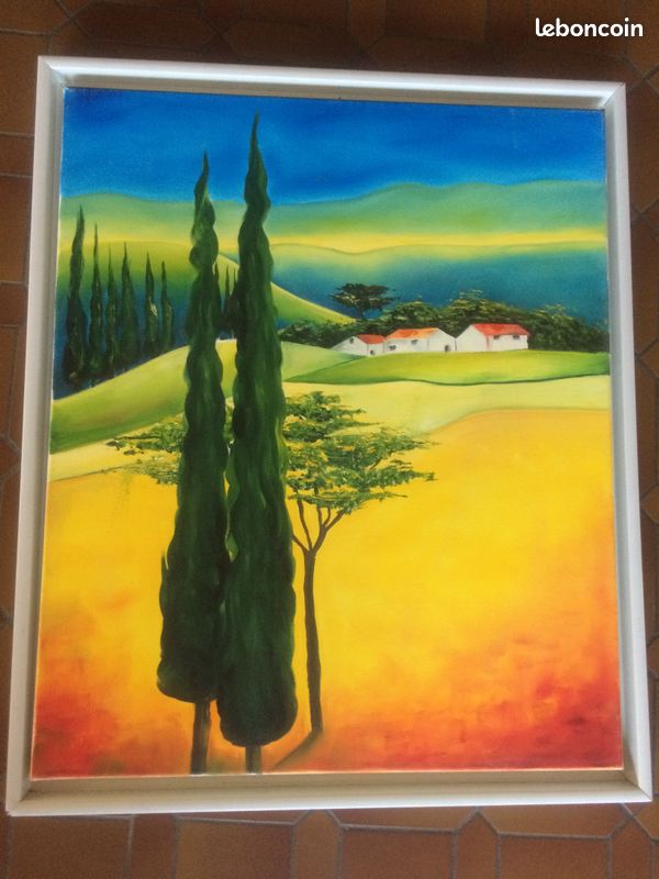 Tableau original peinture à l'huile, encadré, paysage provence (image 1)