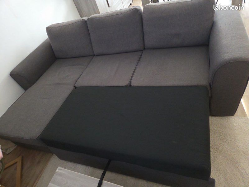 Canapé D'angle Convertible IKEA - Gris - Tissu - L 200 Cm - Occasion