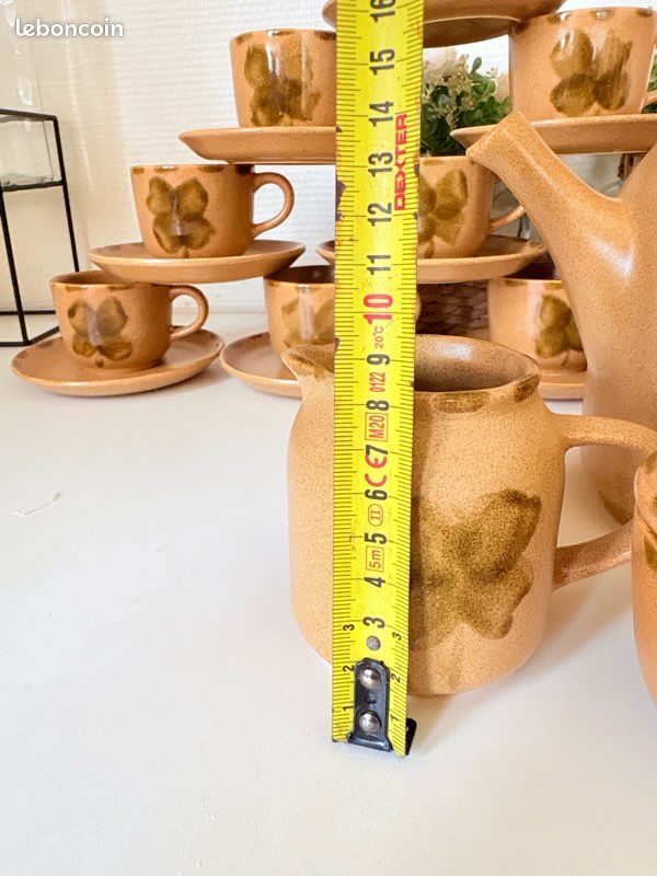 Service à café/thé Sarreguemines Trèfle en grès – 10 tasses – Vintage (image 10)