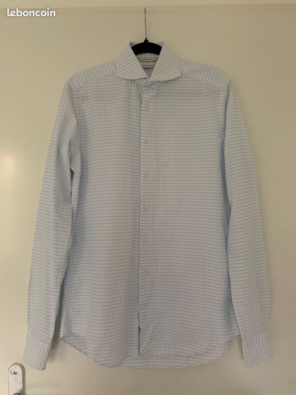 Chemise Suitsupply blanche à carreaux bleus neuve sans étiquette (image 1)