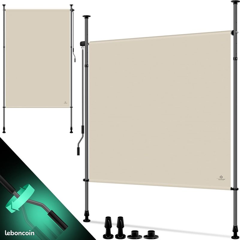 Store Vertical Extérieur 120 × 270 Cm Avec Manivelle - Sans Perçage, Brise-Vue Balcon Terrasse Jardin, Beige, Imperméable & Anti-UV