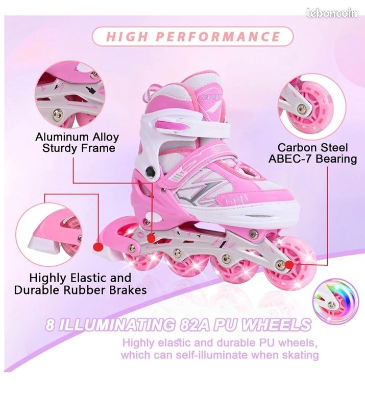 Patins à Roulettes Ajustables Enfants | Avec Roues Lumineuses | Tailles S-M-L | Pour Intérieur Et Extérieur