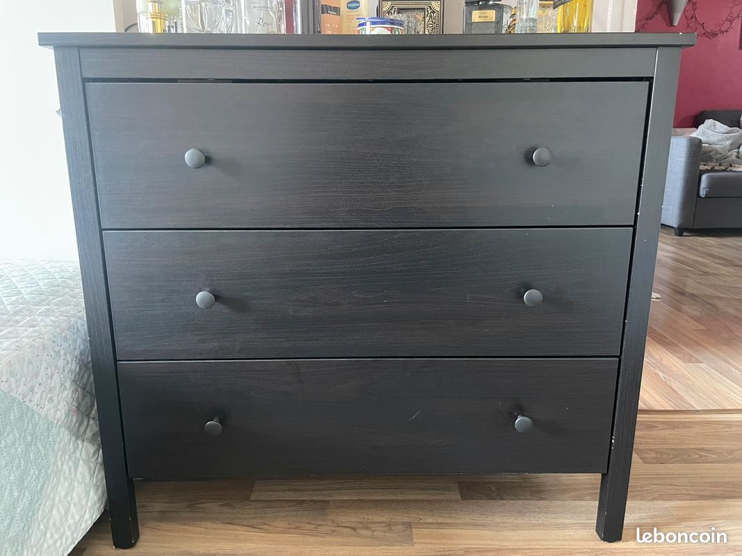 Commode IKEA KOPPANG 3 tiroirs brun noir 90x83 cm – Très bon état​ (image 1)