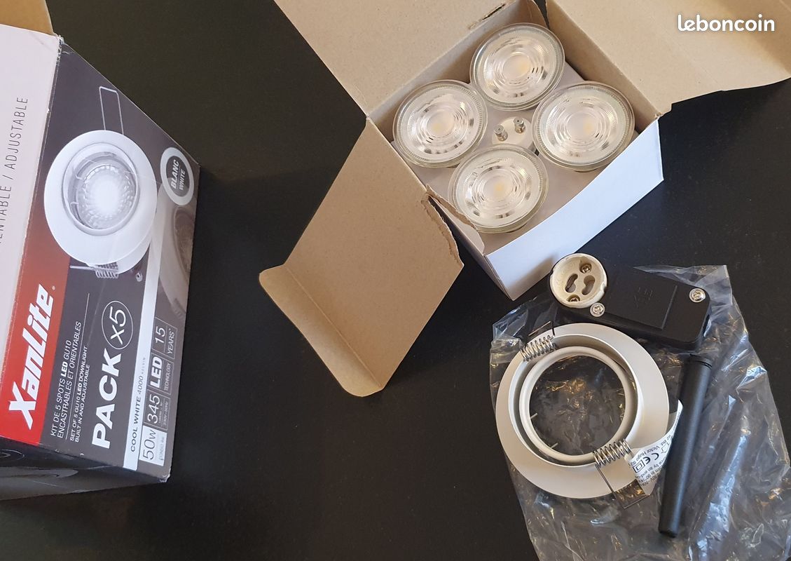 5 spot LED GU10 et 1 support encastrable (image 1)