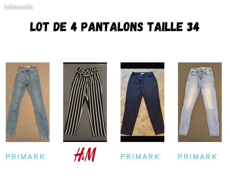 Lot De Plusieurs Pantalons Taille 34 - Style Chino, Multicolore, Occasion Très Bon État