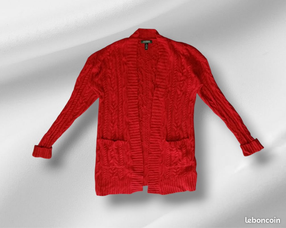 Pull gilet long Ralph Lauren torsadé vintage taille L adulte femme