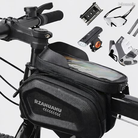 K-S-Trade Support Vélo pour Huawei Mate 20 X 5G Compatible avec Huawei Mate 20 X 5G Sac Cadre Sacoche De Vélo Sac De Guidon Top Tube Etui Vélo Bicyclette Bagagerie Housse Noir-Argent