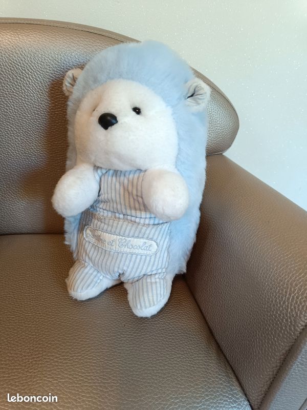 doudou herisson blanc bleu tartine et chocolat gilet rayé rayure : Achat occasion | Peluches Tartine et Chocolat Très bon état