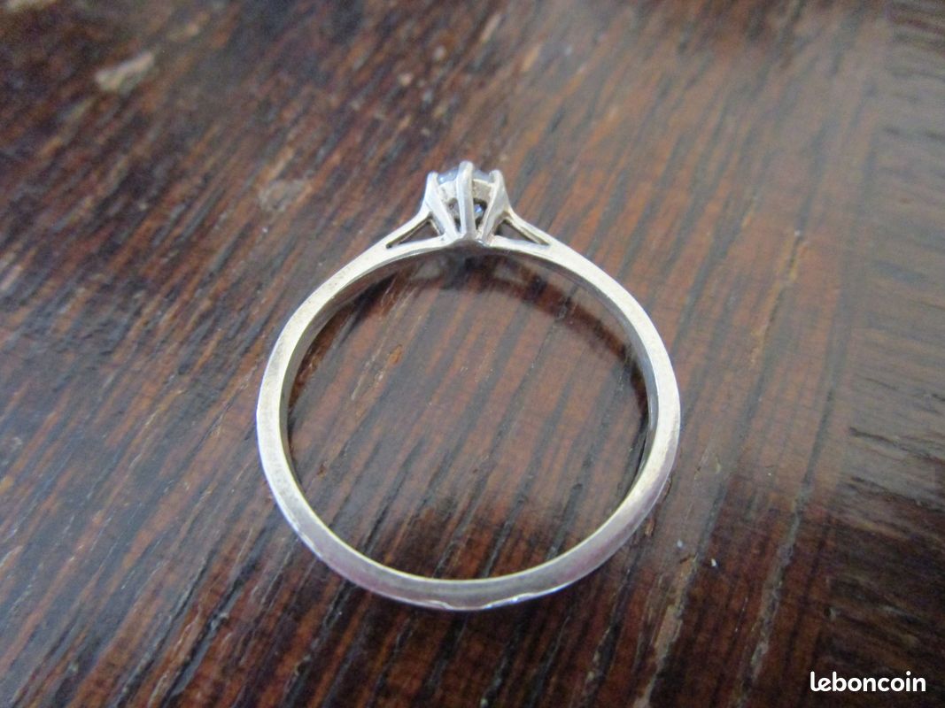 Bague Ancienne En Argent 925 Sertie De Zirconium Blanc - Taille 56 - Occasion