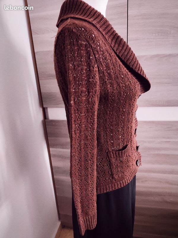 Gilet Yessica C&A marron cuivré pailleté – Taille S – Maille ajourée (image 2)