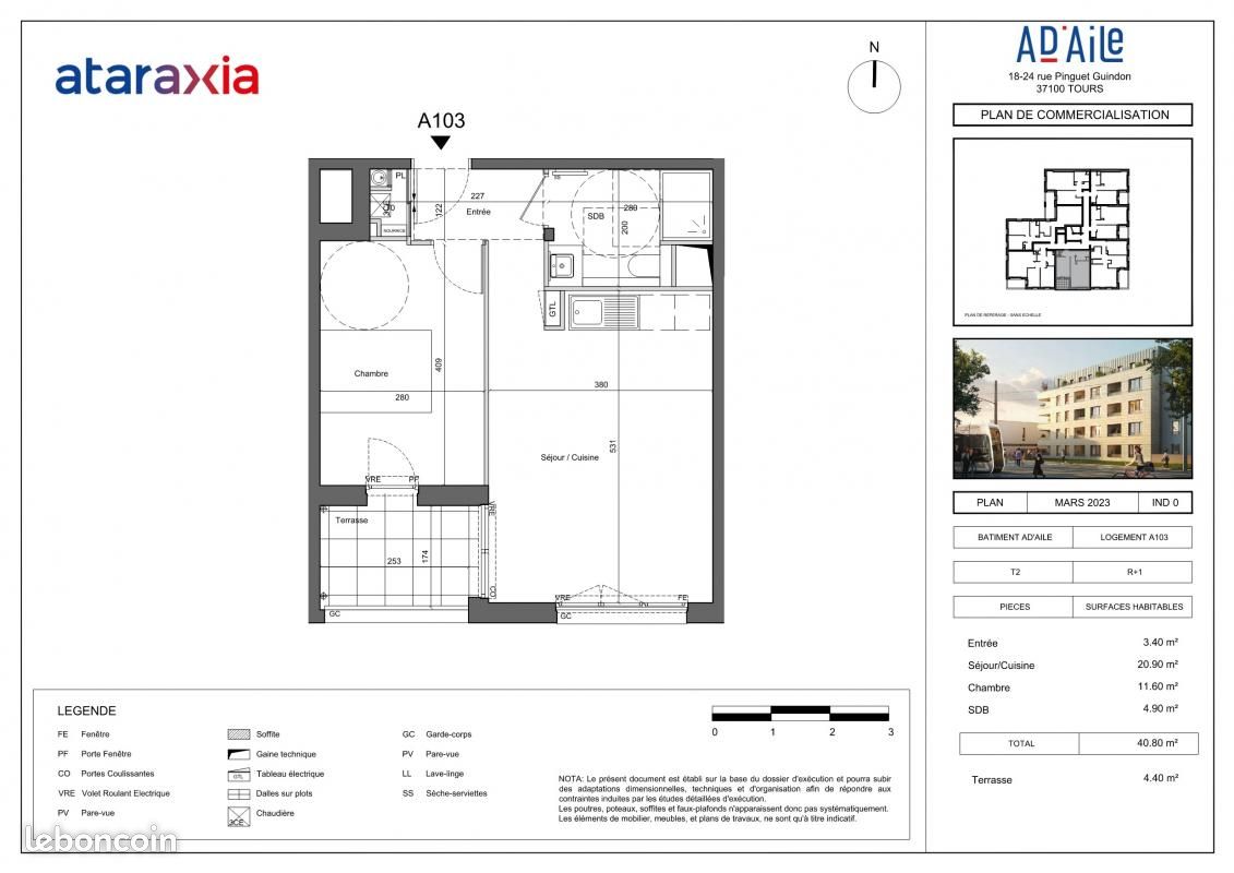 Appartement a louer tours - 2 pièce(s) - 40 m2 - Surfyn