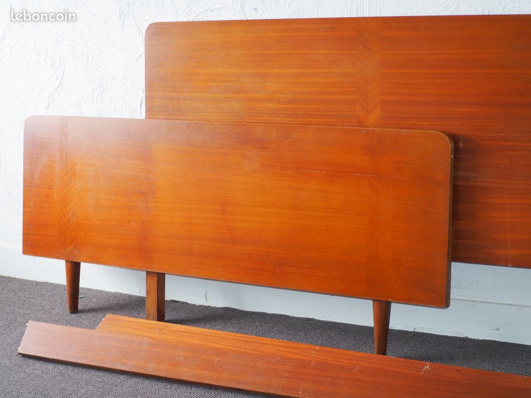 Lit 2 places en bois exotique 60 vintage (image 1)